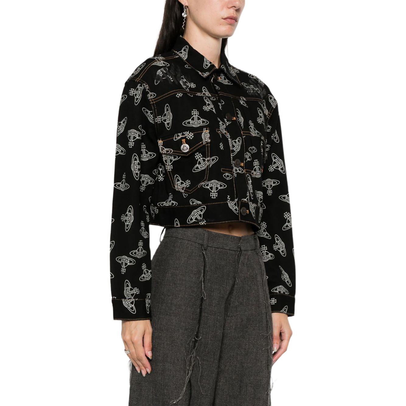 Purchase Chaqueta Negra de Mezclilla Vivienne Westwood FW24 con Logo Jacquard y Solapa. 19010018W00XNN301