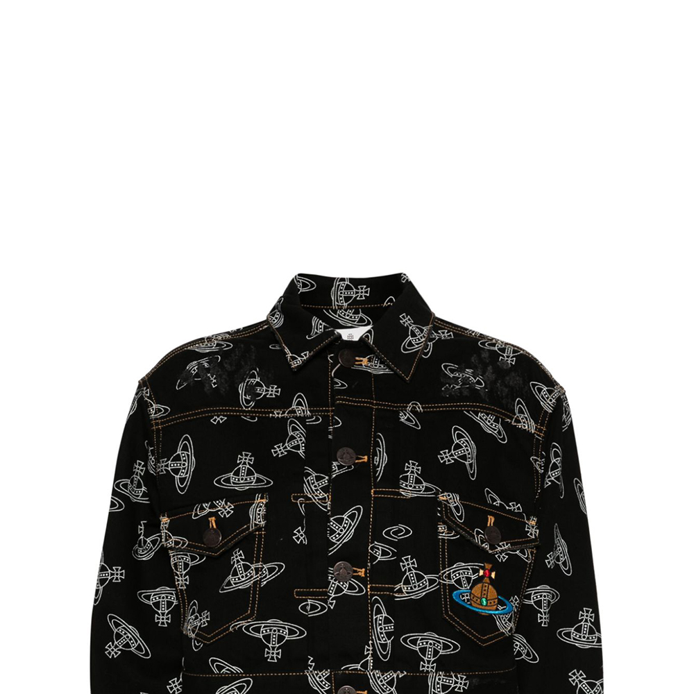 Sizing Chaqueta Negra de Mezclilla Vivienne Westwood FW24 con Logo Jacquard y Solapa. 19010018W00XNN301