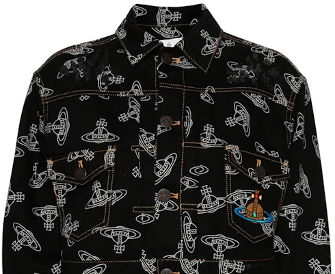 Chaqueta Negra de Mezclilla Vivienne Westwood FW24 con Logo Jacquard y Solapa. 19010018W00XNN301 Sizing Chaqueta Negra de Mezclilla Vivienne Westwood FW24 con Logo Jacquard y Solapa. 19010018W00XNN301