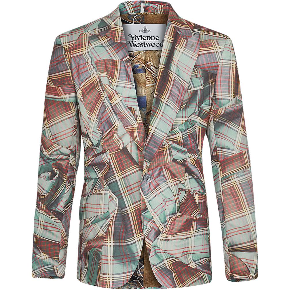 Vivienne Westwood FW24 Slim-Fit Draped Plaid Long Sleeve Jacket Multicolor 2301001B-W00M7