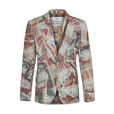 Vivienne Westwood FW24 Slim-Fit Draped Plaid Long Sleeve Jacket Multicolor 2301001B-W00M7