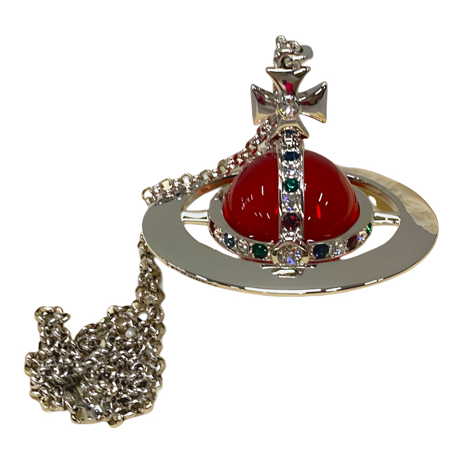 Vivienne Westwood Giant Orb Saturn Transparent Brass Necklace Unisex Red. 6302034202P182CN001