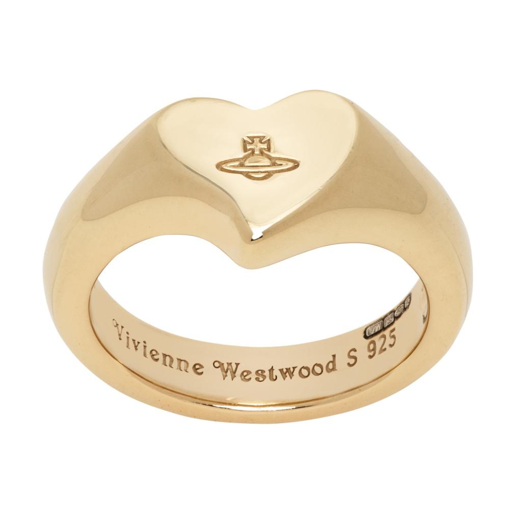 Vivienne Westwood Gold 925 Silver Ring with Logo Design for Men. 6404006101R001FJ925