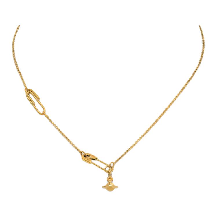 Vivienne Westwood Gold Safety Pin Saturn Pendant Necklace Unisex Couples Design. 630203F7-01R001