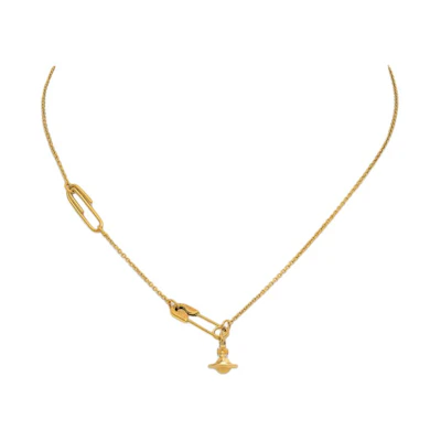 Vivienne Westwood Gold Safety Pin Saturn Pendant Necklace Unisex Couples Design. 630203F7-01R001