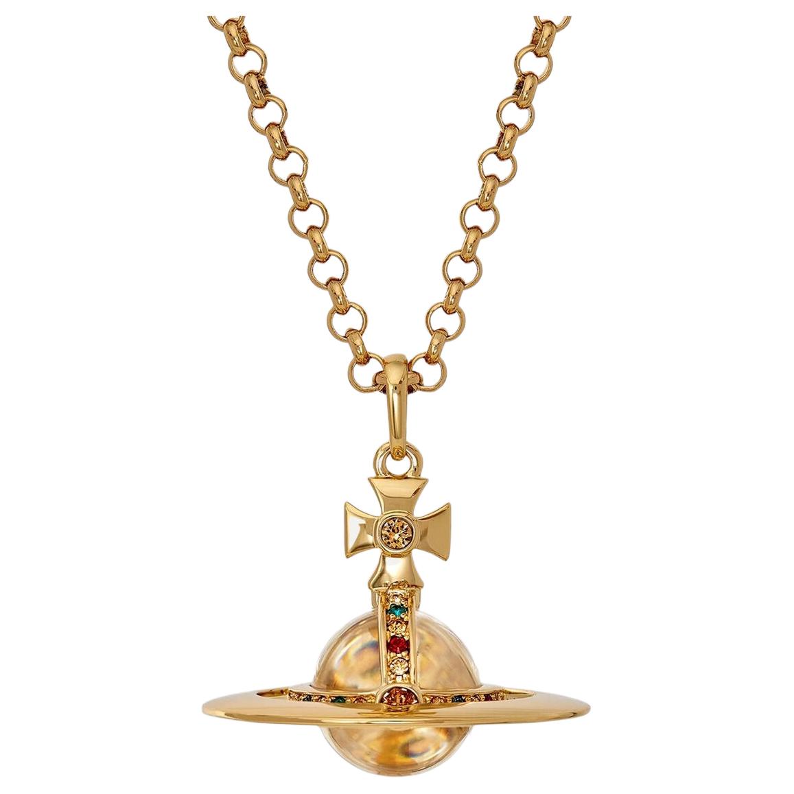 Vivienne Westwood Gold Small Orb Saturn Pendant Necklace Unisex Couples Style. 63020096R001R001