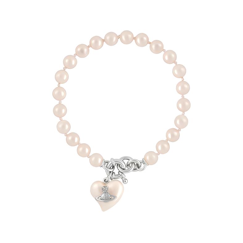 Vivienne Westwood Heryl Heart Saturn Pearl Pendant Bracelet Unisex Silver. 6102022T02P103