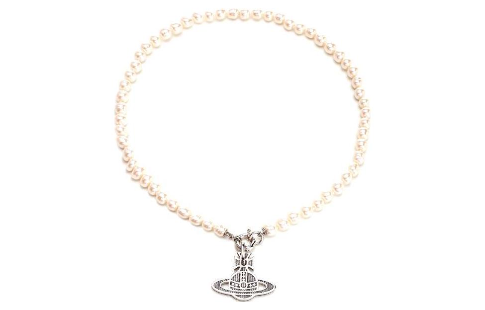 Vivienne Westwood Hilario Silver Saturn Pendant Pearl Necklace Silver . 6301010X02P235IMP235