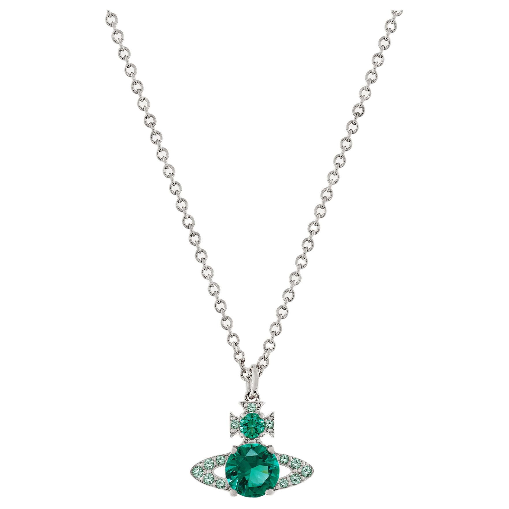 Vivienne Westwood Ismene Green Crystal Saturn Necklace Silver/Green Unisex. 630203D7-02P427