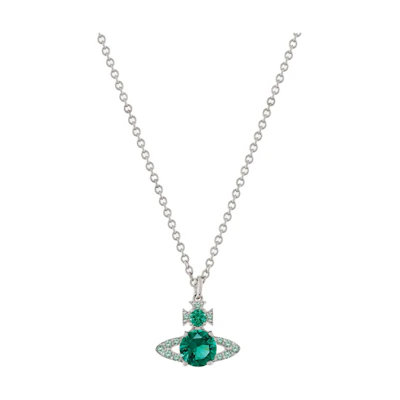 Vivienne Westwood Ismene Green Crystal Saturn Necklace Silver/Green Unisex. 630203D7-02P427