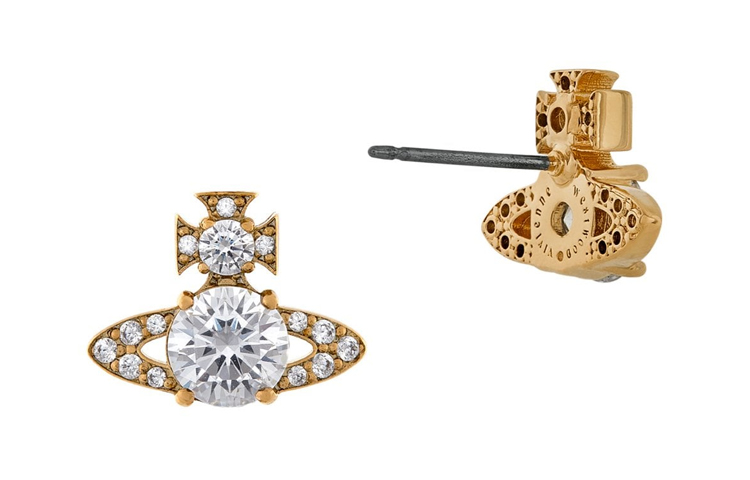 Vivienne Westwood ISMENE Saturn Brass Gold Unisex Couple Stud Earrings 6201025302R102R102 圖 3