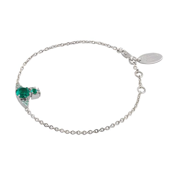 Vivienne Westwood Ismene Saturn Green Gem Brass Bracelet Silver Unisex Couple Style 8050889846079