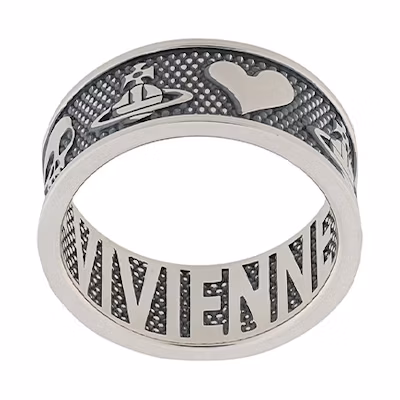 Vivienne Westwood Kingston Saturn Skull Embossed Ring Unisex Silver. 6404008001Q001