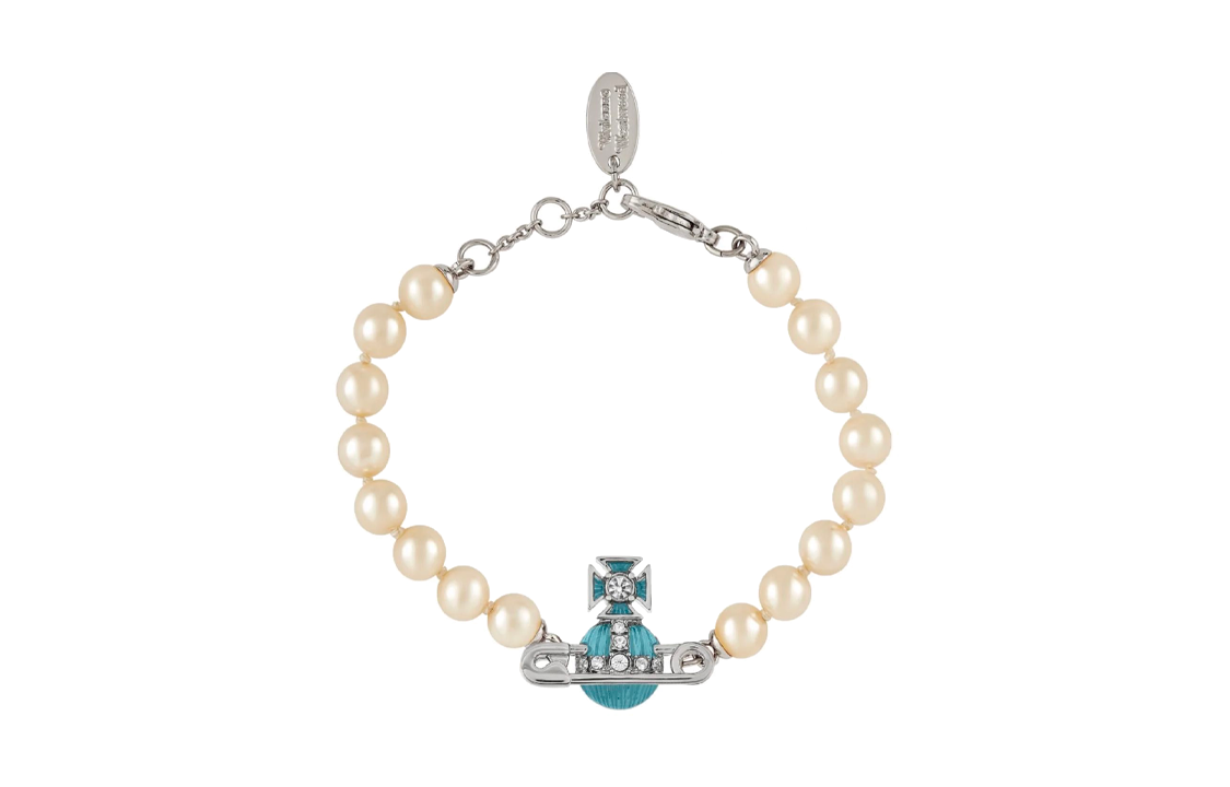 Vivienne Westwood Kitty Saturn Logo Silver-Plated Bracelet Unisex Blue/Silver. 6103007P-02P378-CN