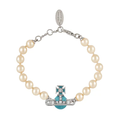 Vivienne Westwood Kitty Saturn Logo Silver-Plated Bracelet Unisex Blue/Silver. 6103007P-02P378-CN