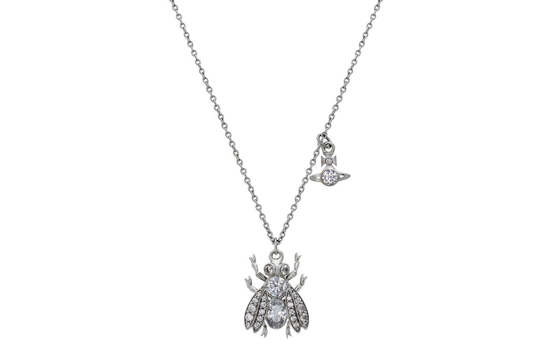 Vivienne Westwood Leopolda Insect Pendant Necklace Silver Unisex Couples Zircon 630203AY01P102P102