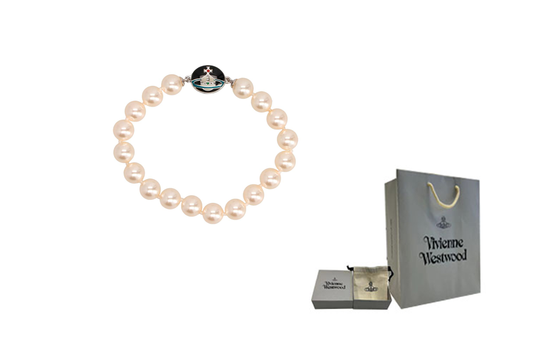 Shop 薇薇安·魏斯伍德 Loelia 土星珍珠琺瑯手鍊 男女通用 銀色 6103006502P145IMP145