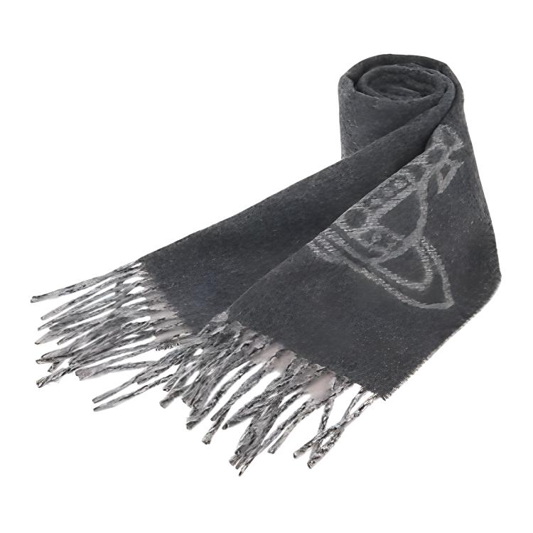 Vivienne Westwood Logo Knit Scarf Unisex Couples Design in Gray. DOU81030006T23A011