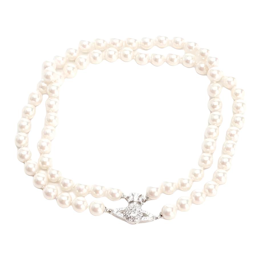 Vivienne Westwood Logo Necklace Unisex Couple Design Brass White 6303002502P132CN