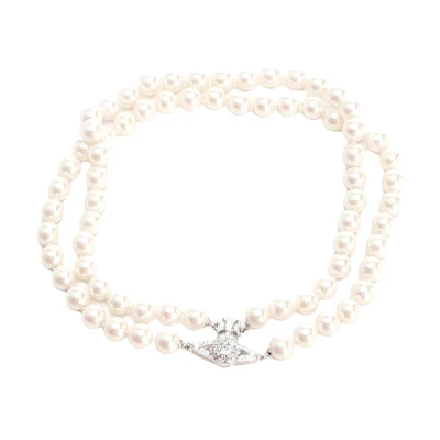 Vivienne Westwood Logo Necklace Unisex Couple Design Brass White 6303002502P132CN