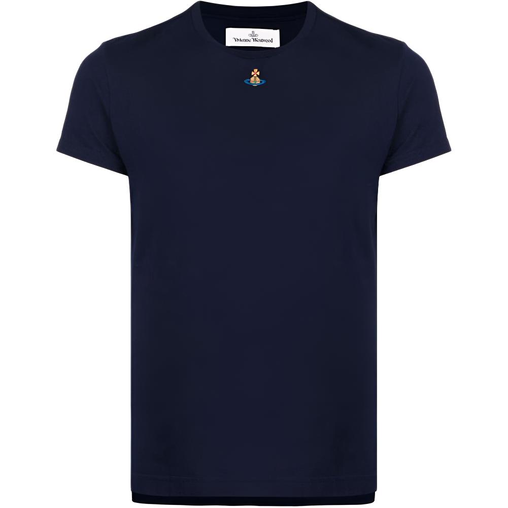 Vivienne Westwood Logo Print Navy Blue Crewneck Short Sleeve T-Shirt Men 3G010017J001MGO-K401