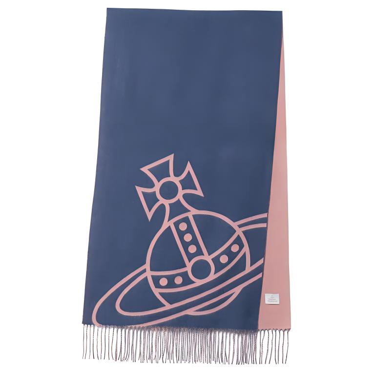 Vivienne Westwood Logo Wool Knit Scarf Unisex Couples - Navy Blue 506360225
