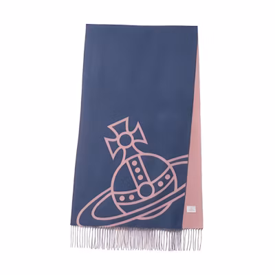 Vivienne Westwood Logo Wool Knit Scarf Unisex Couples - Navy Blue 506360225