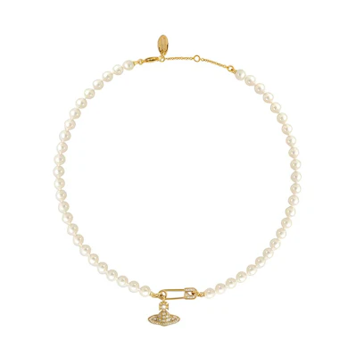 Vivienne Westwood Lucrece Brass Saturn Pendant Safety Pin Necklace Gold Unisex 63030006-02P131