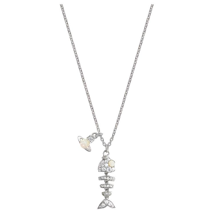 Vivienne Westwood Lyall Fishbone Saturn Pendant Necklace Silver Unisex 8050889776192 圖 2