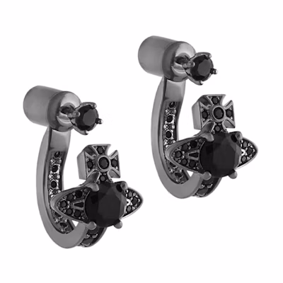 Vivienne Westwood Maitena Saturn Rhinestone Earrings Unisex Gunmetal Color. 6203005602S101S101