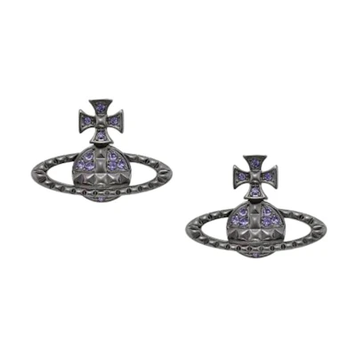 Vivienne Westwood Mayfair Saturn Stud Earrings Gunmetal/Purple Crystal Unisex. 8050889826873