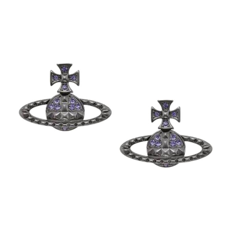 Vivienne Westwood Mayfair Saturn Stud Earrings Gunmetal/Purple Crystal Unisex. 8050889826873 圖 2