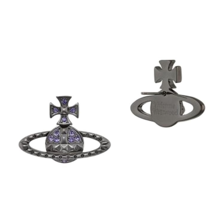 Vivienne Westwood Mayfair Saturn Stud Earrings Gunmetal/Purple Crystal Unisex. 8050889826873 圖 3