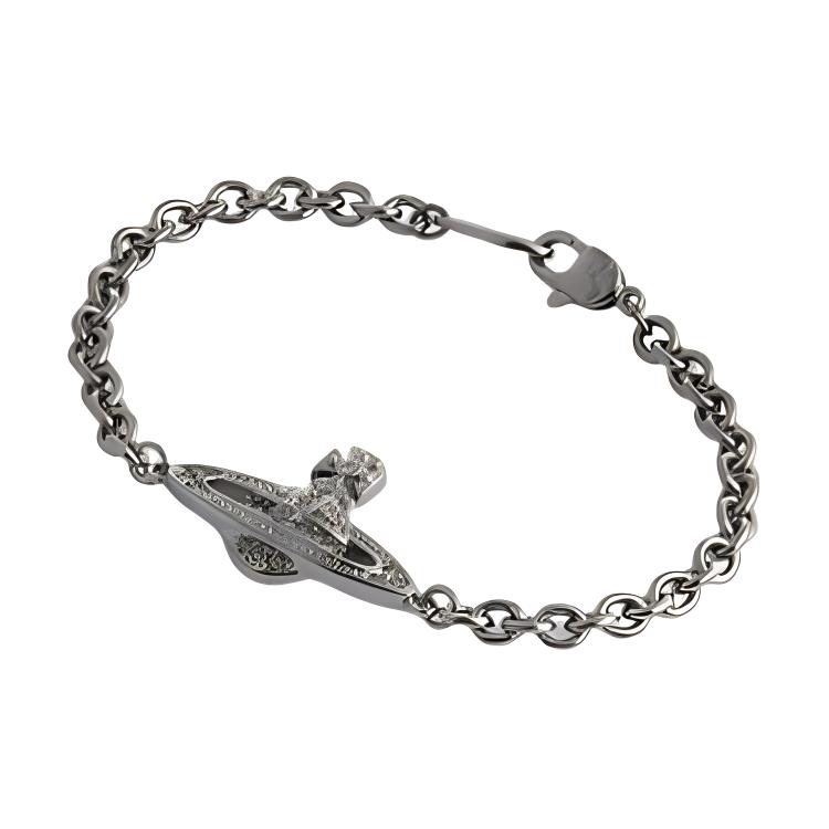 Vivienne Westwood Mini Bas Relief Chain Bracelet Saturn Design Gunmetal for Men. 6102019602S108S108