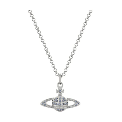 Vivienne Westwood Mini Bas Relief Crystal Pendant Necklace Blue/Silver Unisex. 6302008602P218