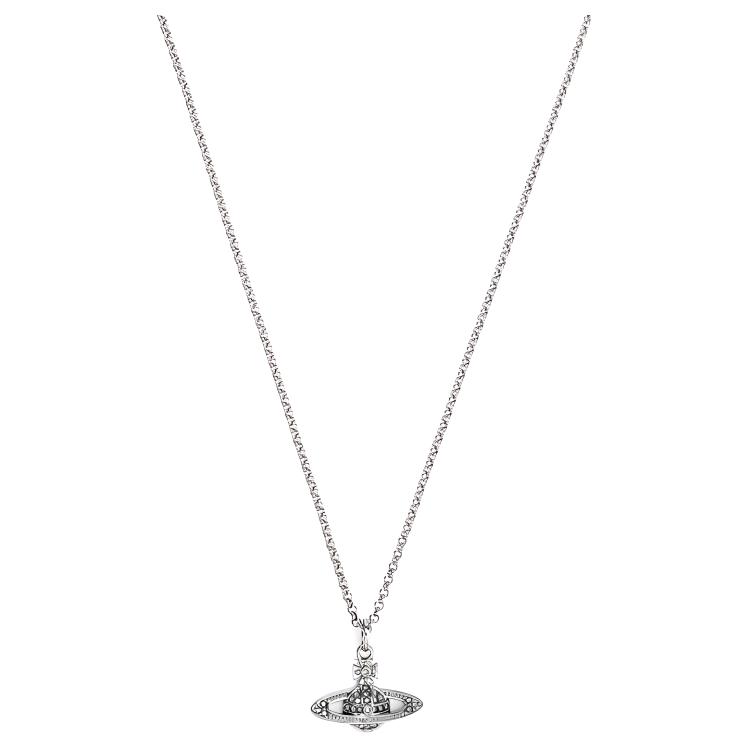 Vivienne Westwood Mini Bas Relief Crystal Saturn Pendant Brass Necklace Gunmetal. 63020104S108S108