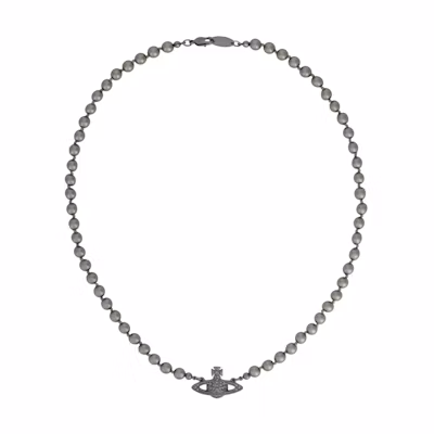 Vivienne Westwood Mini Bas Relief Saturn Logo Pearl Necklace Gunmetal Grey. 63010100025299S299