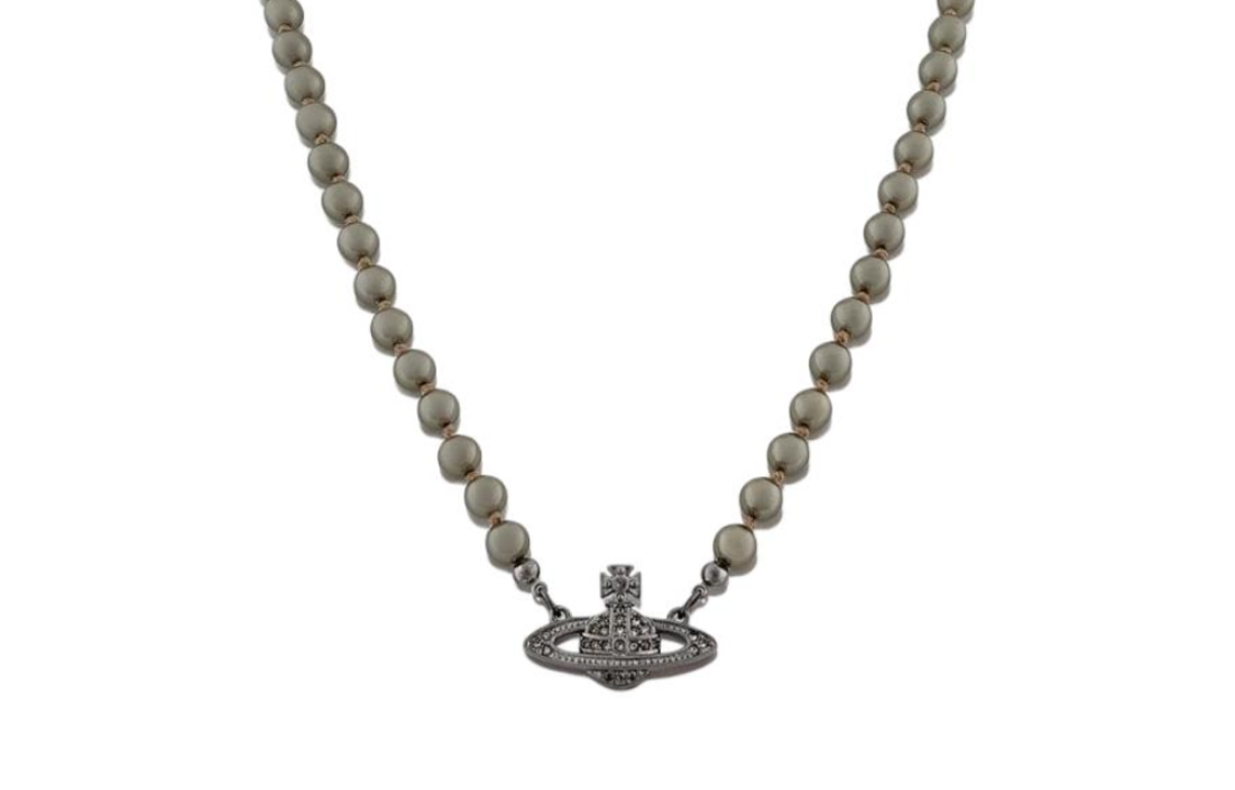 Vivienne Westwood Mini Bas Relief Saturn Logo Pearl Necklace Gunmetal Grey. 63010100025299S299 圖 2