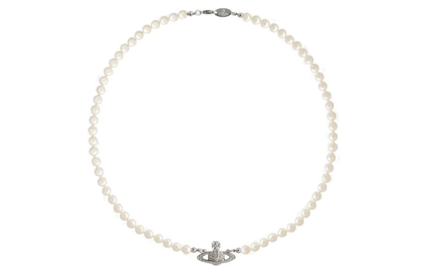 Vivienne Westwood Mini Bas Relief Saturn Pendant Pearl Necklace 51CM Silver. 6301010002P104P104 圖 3