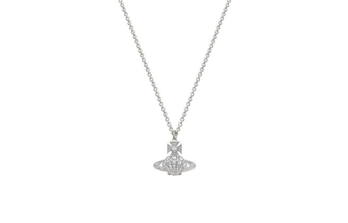 Vivienne Westwood Natalina Saturn Crystal Shell Pendant Necklace Silver Unisex 630203D302P102