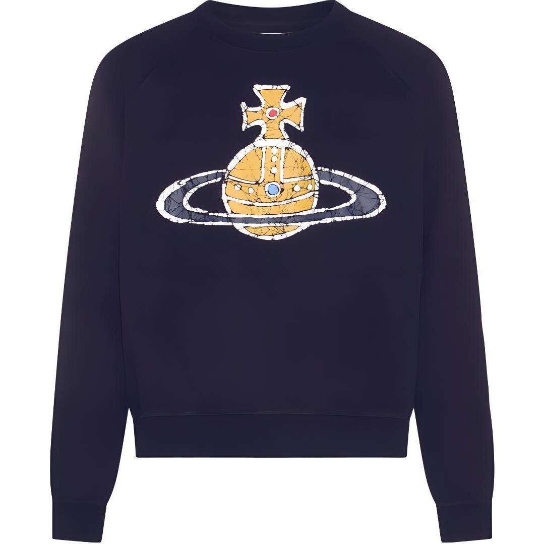 Vivienne Westwood Navy Blue Crewneck Logo Printed Long Sleeve Sweatshirt 3I01000L-J0006-K410