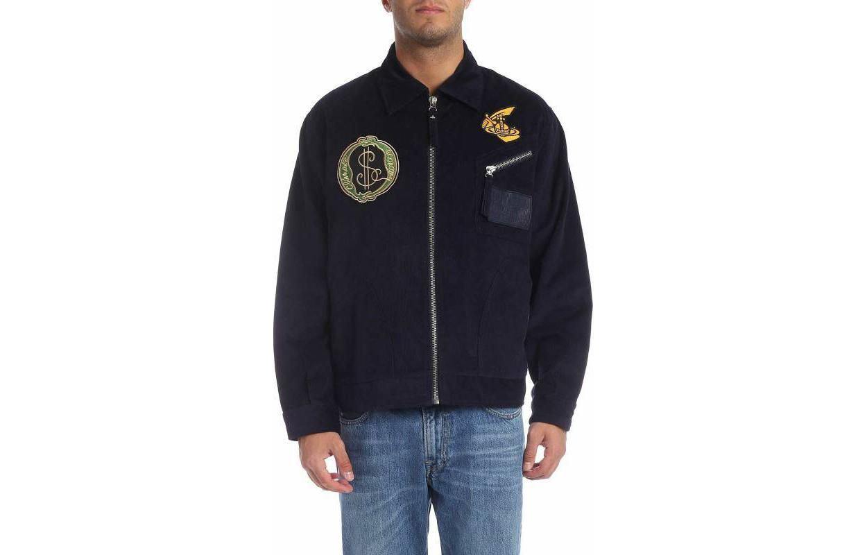 Vivienne Westwood Navy Zip-Up Jacket with Patch and Print Design 2801000111093K401