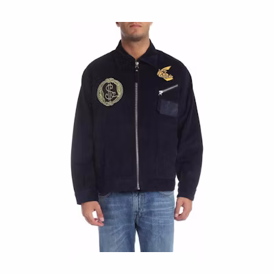 Vivienne Westwood Navy Zip-Up Jacket with Patch and Print Design 2801000111093K401