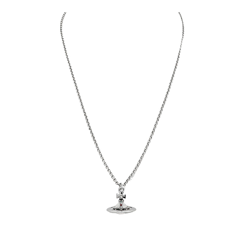 Vivienne Westwood New Tiny Orb Clear Saturn Pendant Necklace for Men. 630203A002P296P296