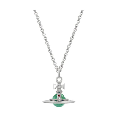 Vivienne Westwood New Tiny Orb Necklace Unisex Couples Green & Silver. 63020224020181-CN001
