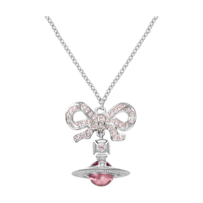 Vivienne Westwood Octavie Bow Saturn Pendant Necklace Silver Pink Unisex 6303039G-01P356