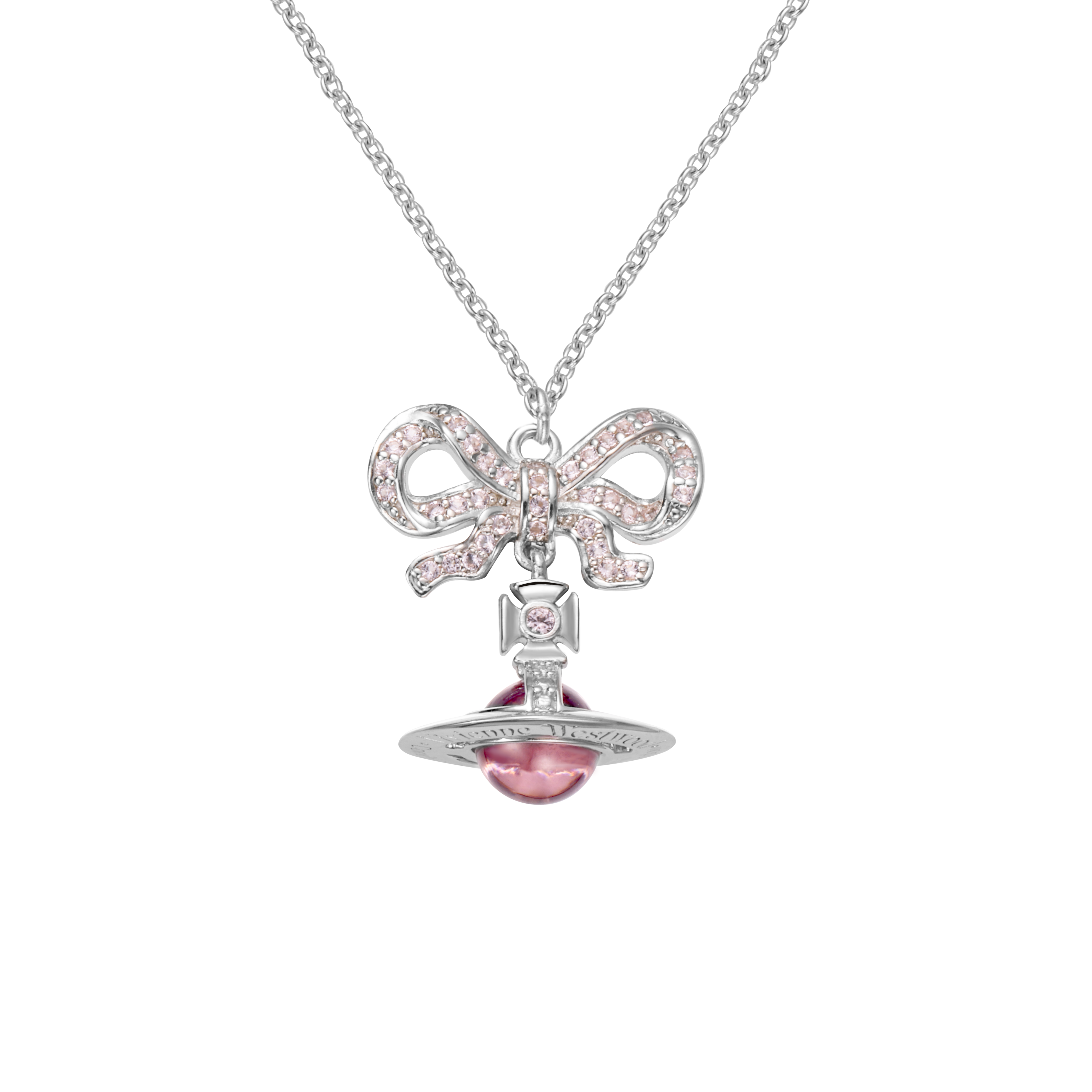 Order 薇薇安·衛斯特伍德 Octavie 蝴蝶結土星吊墜項鍊 銀粉色 男女款 6303039G-01P356