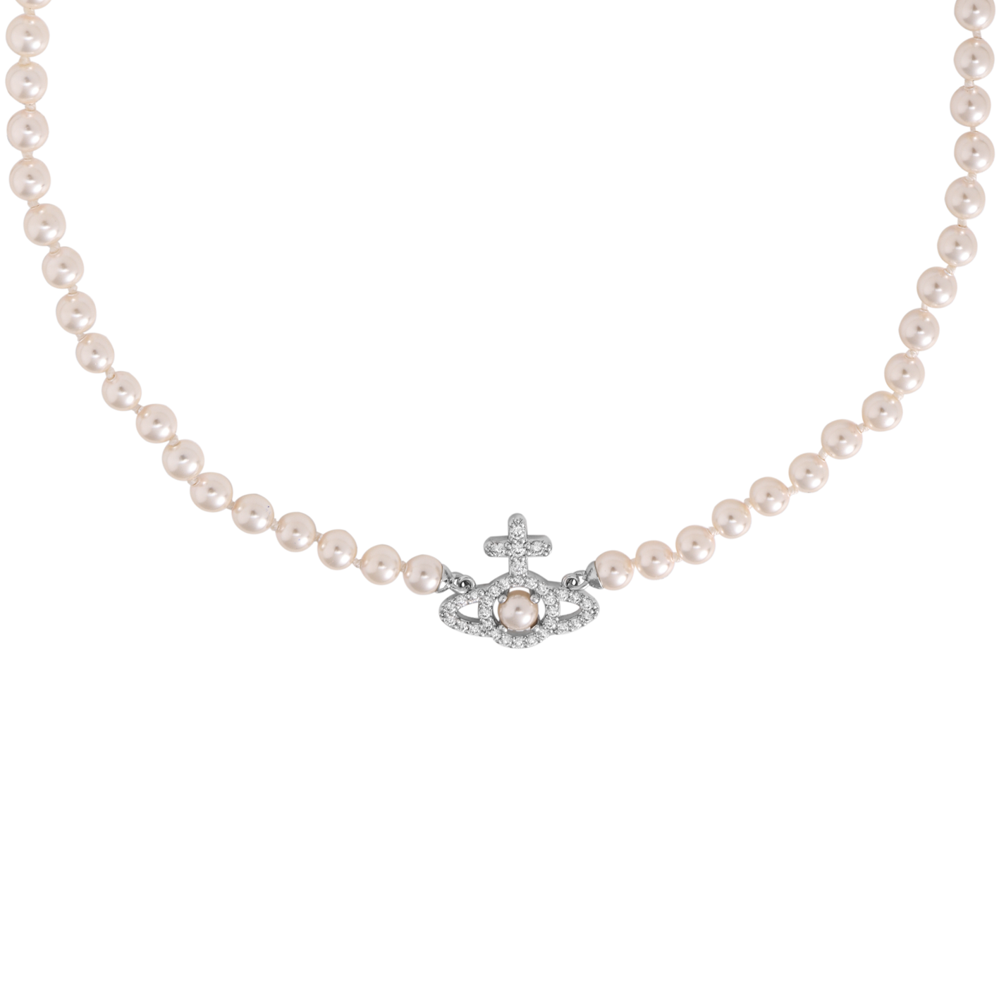 Lookbook 薇薇安·魏斯伍德奧林匹亞珍珠十字土星鉑金項鍊 男女銀色款 6301011P02P373