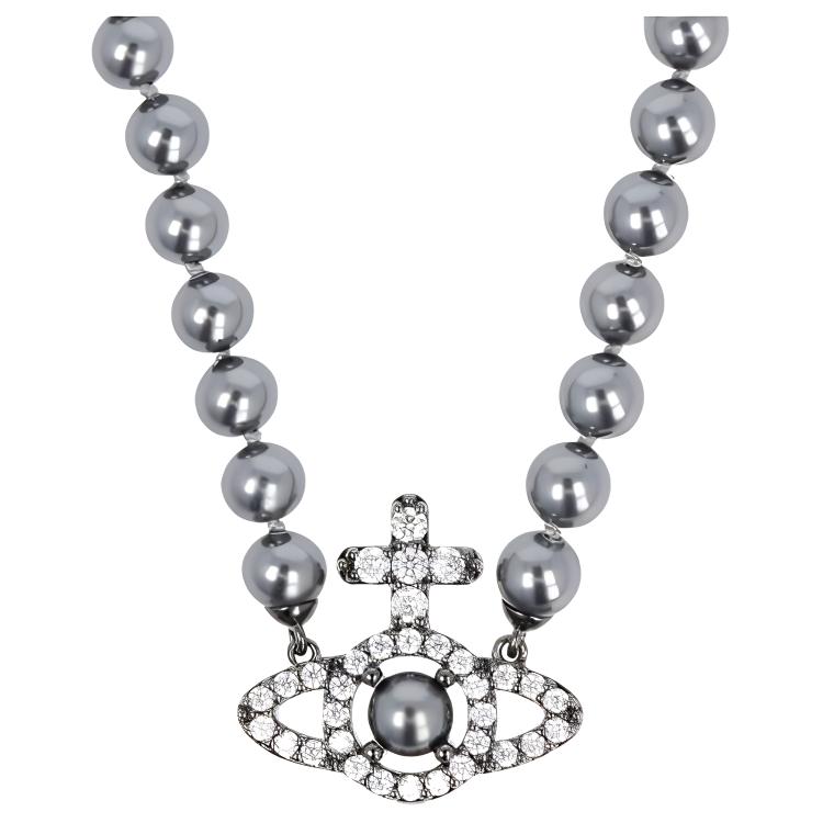 Vivienne Westwood Olympia Saturn Pearl Pendant Necklace Gunmetal Gray. 63010120-02S328-SM