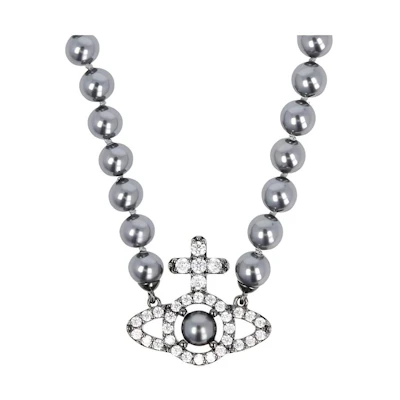 Vivienne Westwood Olympia Saturn Pearl Pendant Necklace Gunmetal Gray. 63010120-02S328-SM
